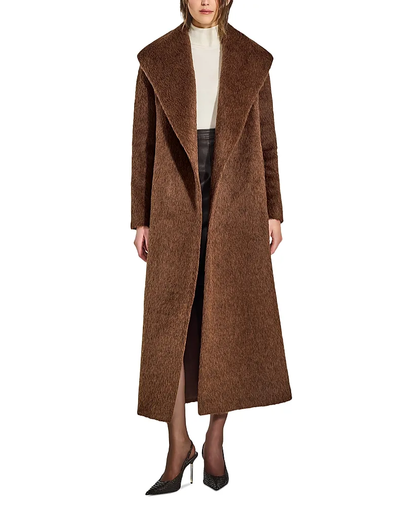 Textured Suri Alpaca & Wool Shawl Collar Wrap Coat by Sentaler