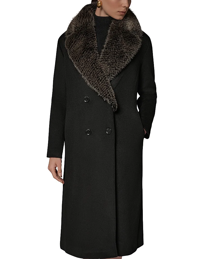 Faux Fur Collar Double Breasted Coat by DKNY