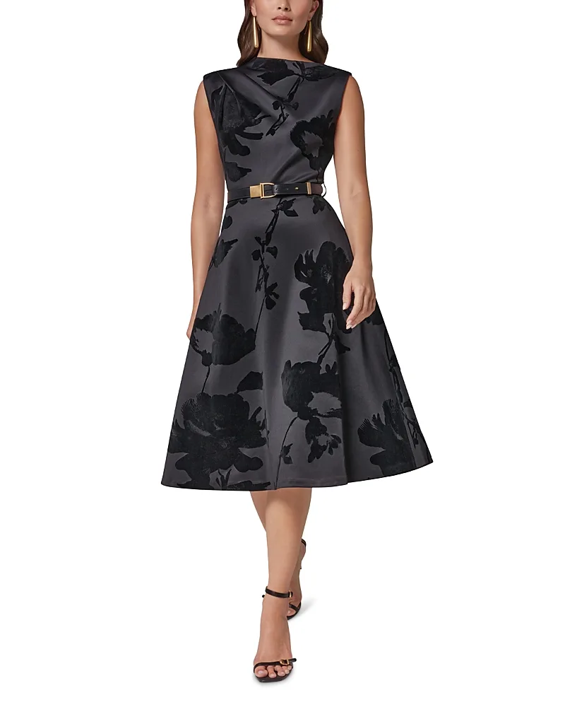 Flocked Scuba Belted Dress