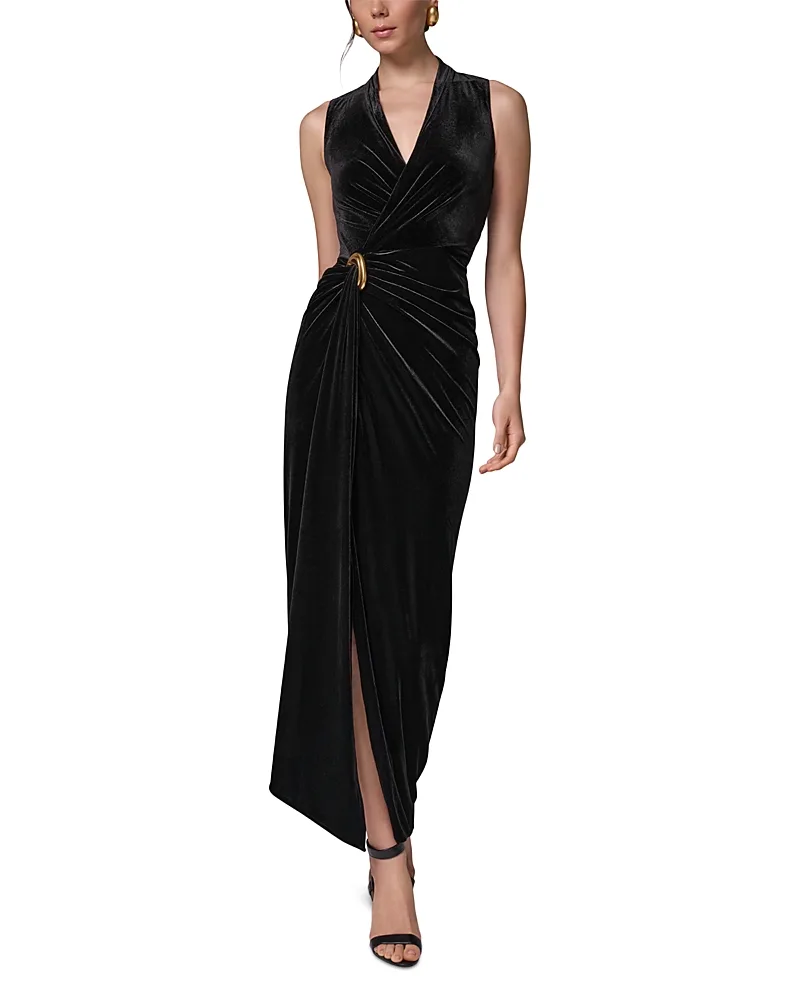 Sleeveless Velvet Faux Wrap Maxi Dress by Donna Karan New York