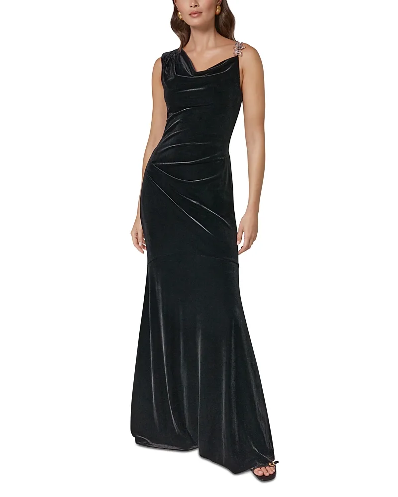 Velvet Beaded Strap Trumpet Gown by Donna Karan New York