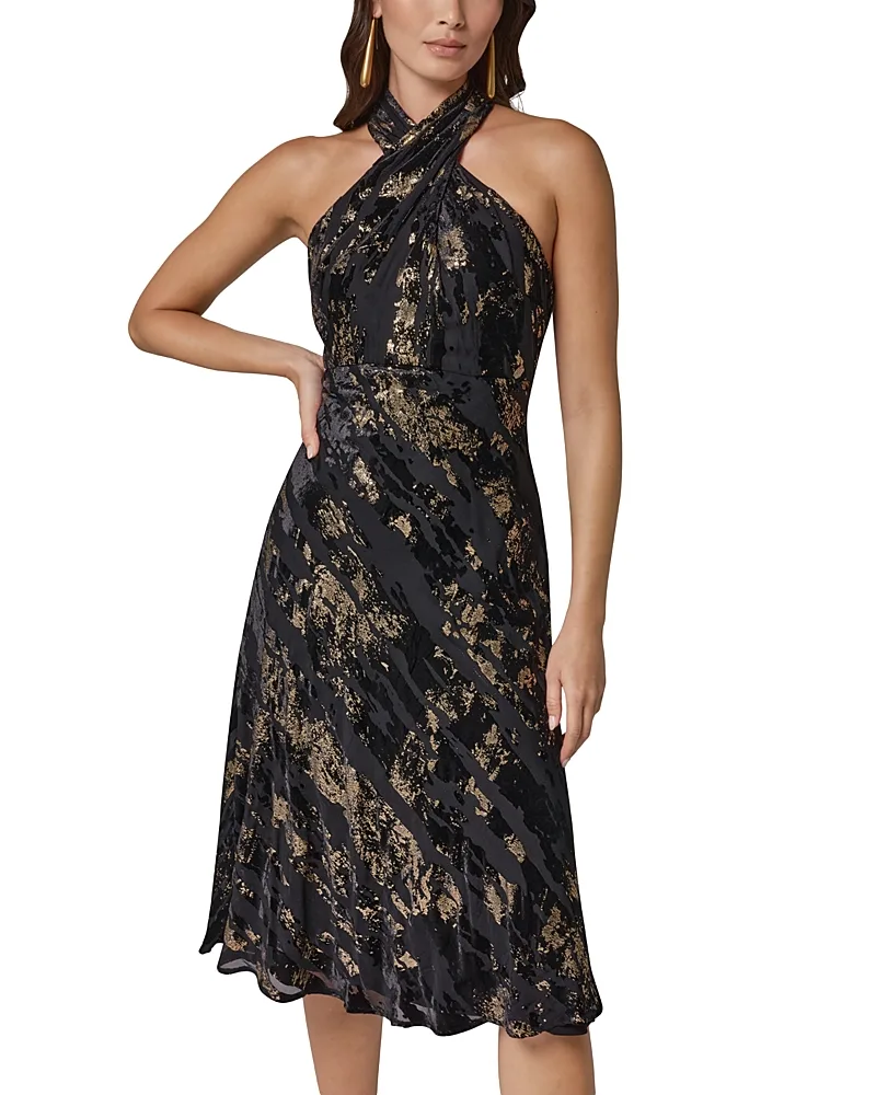 Foil Velvet Burnout Halter Dress