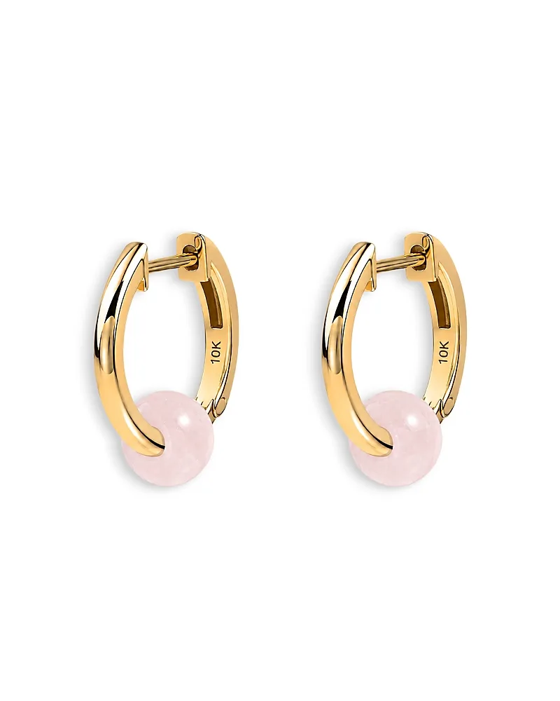 10K Yellow Gold Rose Quartz Bead Huggie Hoop Earrings by Moon & Meadow