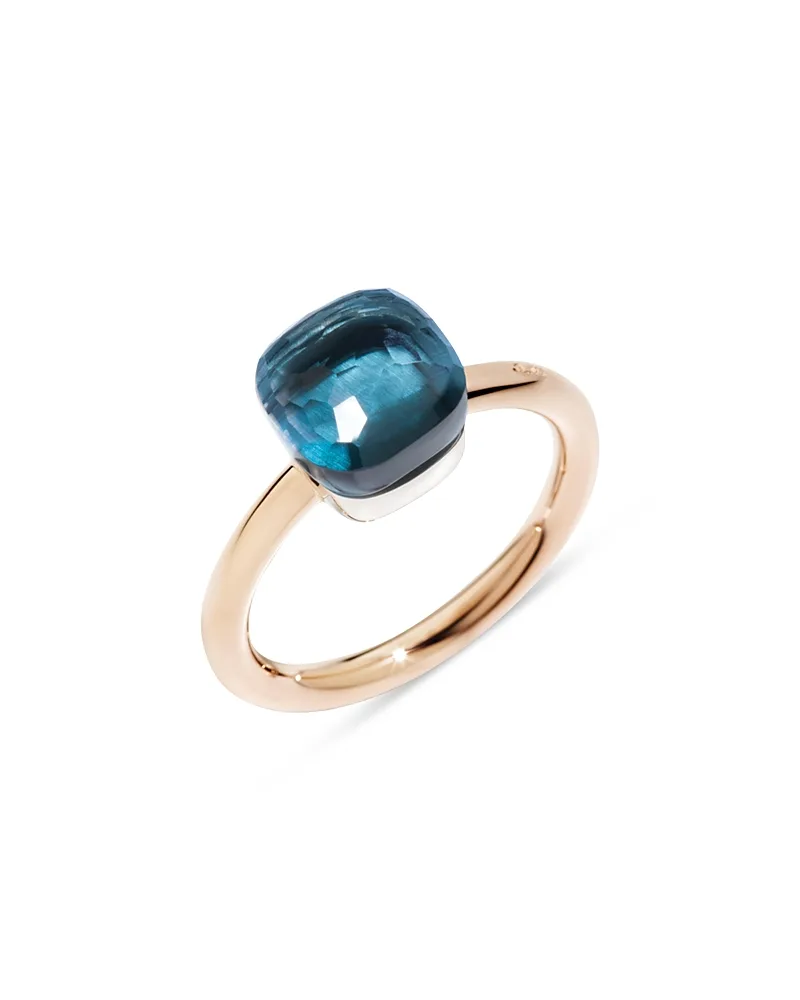18K White & Rose Gold Nudo London Blue Topaz Solitaire Ring