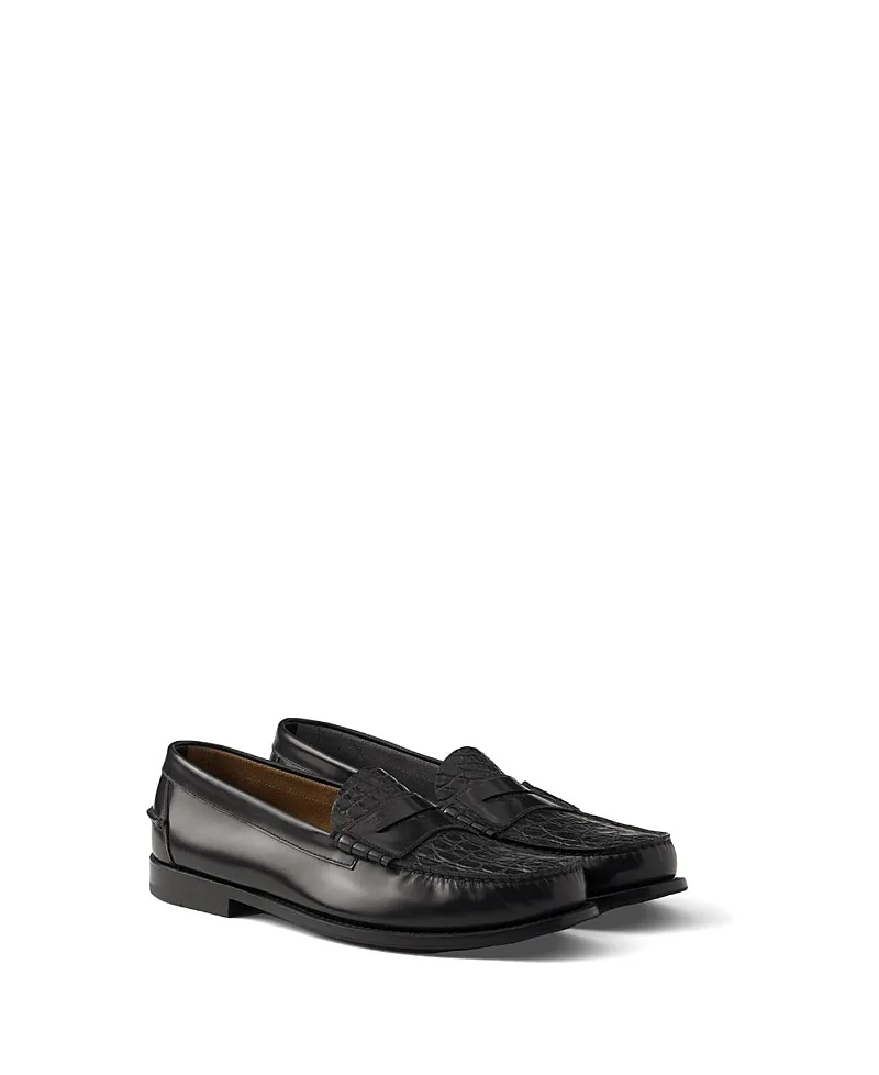 Brushed Leather and Crocodile Loafers