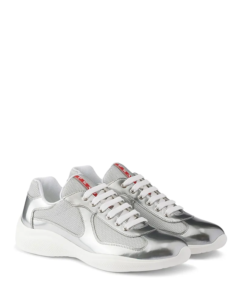 Americas Cup Metallic Leather and Bike Fabric Sneakers by Prada