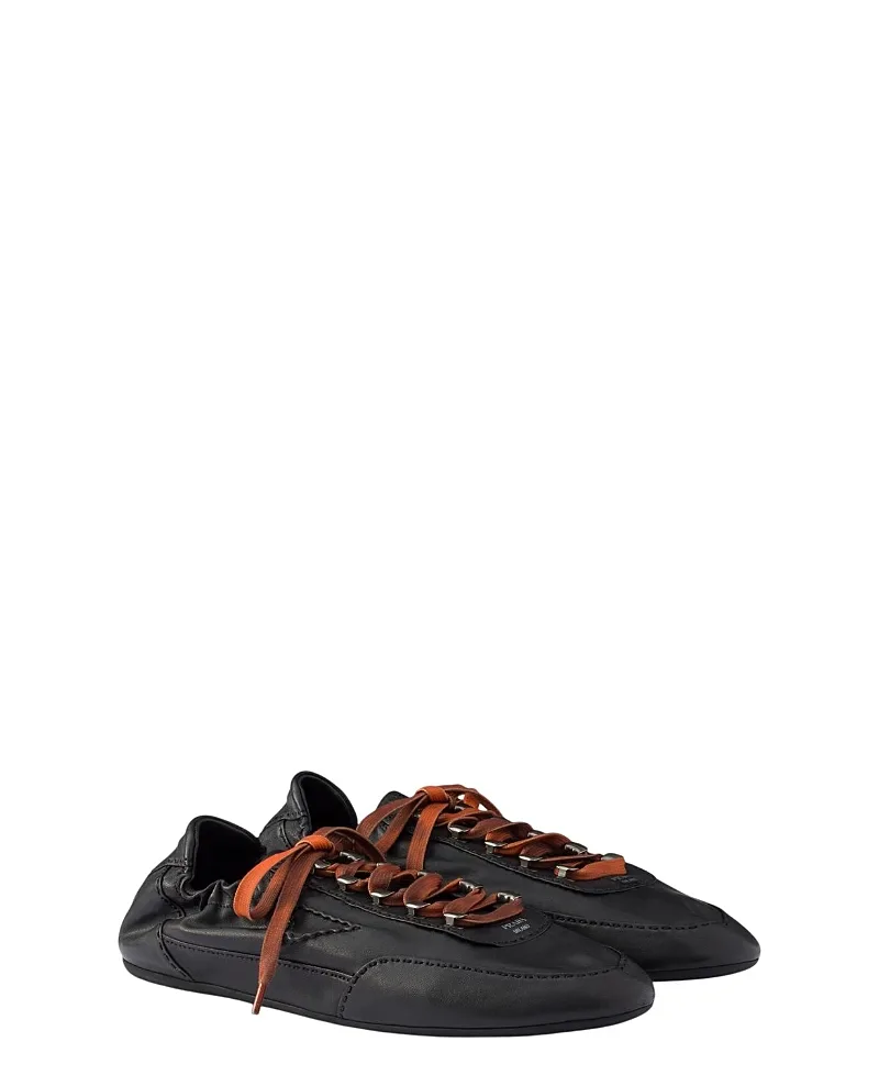 Collapse Antiqued Nappa Leather Sneakers with Hooks by Prada