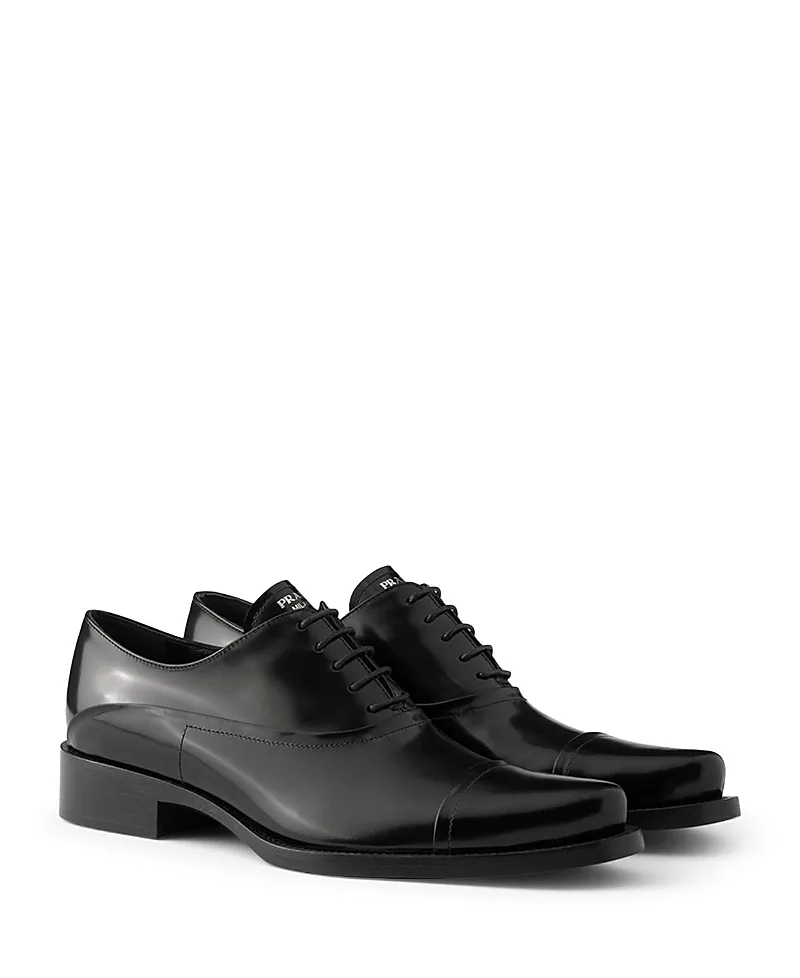 Brushed Leather Lace-Up Shoes by Prada