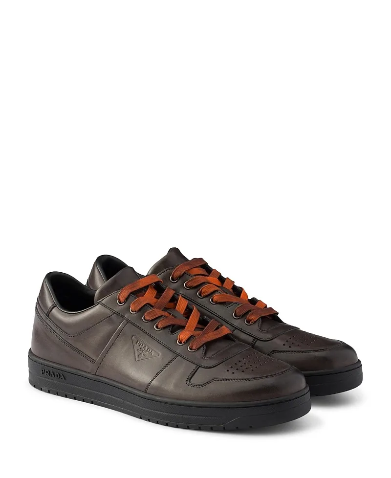 Downtown Aged Leather Sneakers by Prada