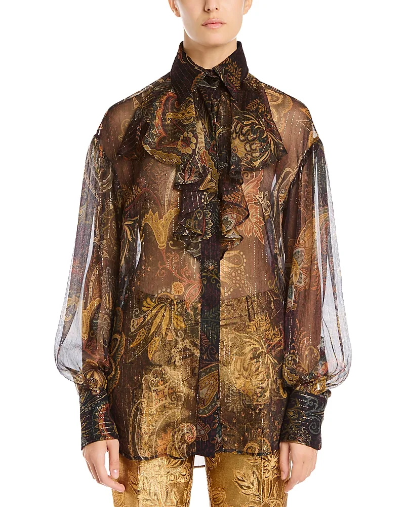 Silk Blend Ruffle Front Shirt by ETRO