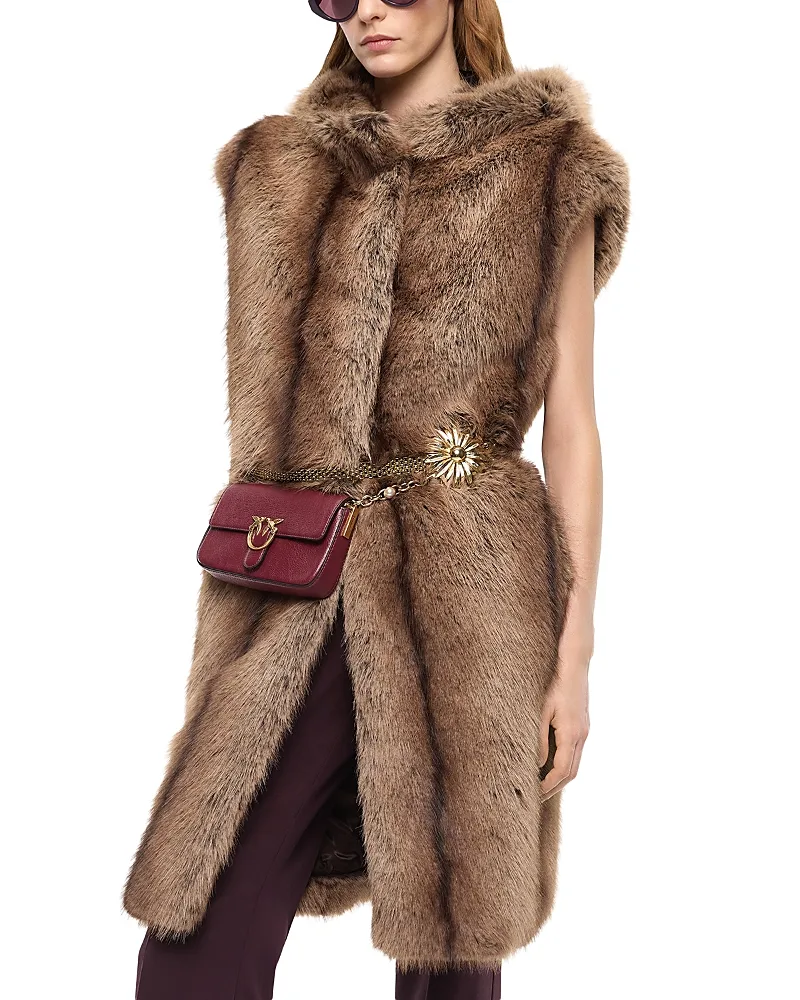 Galearis Faux Fur Hooded Long Vest by Pinko
