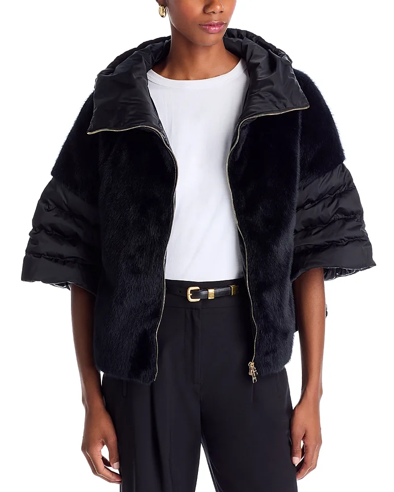 Satin Short Sleeve Faux Fur Jacket