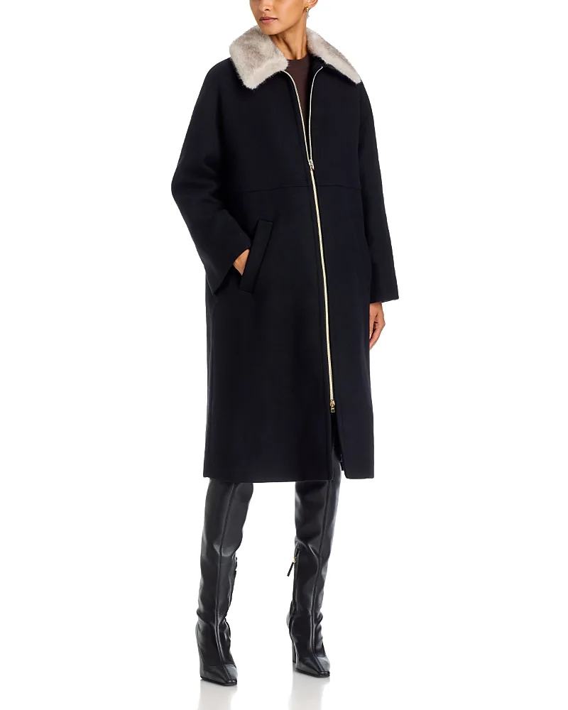 Faux Fur Collar Long Coat by Herno