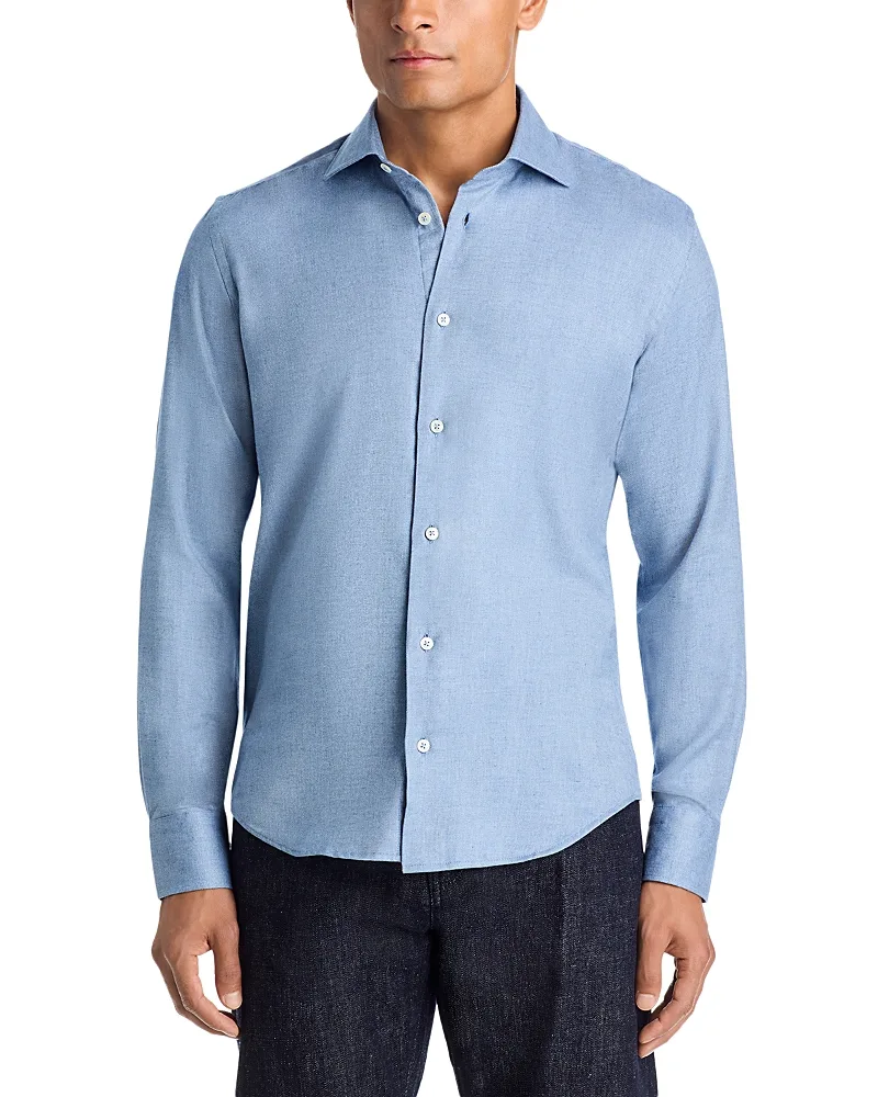 Brushed Cotton & Lyocell Herringbone Sport Shirt by Maurizio Baldassari