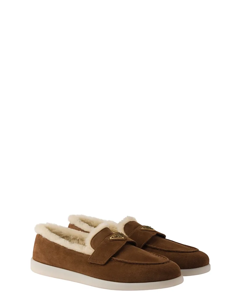 Suede and Shearling Loafers by Prada