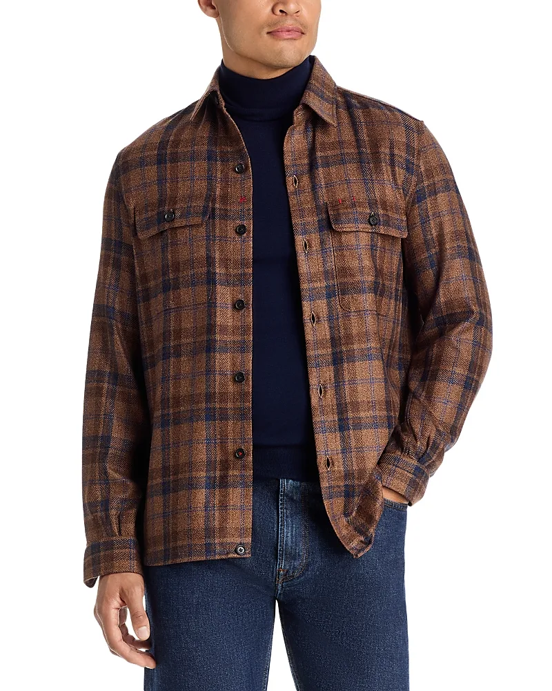 Plaid Wool & Silk Two Pocket Overshirt by Isaia