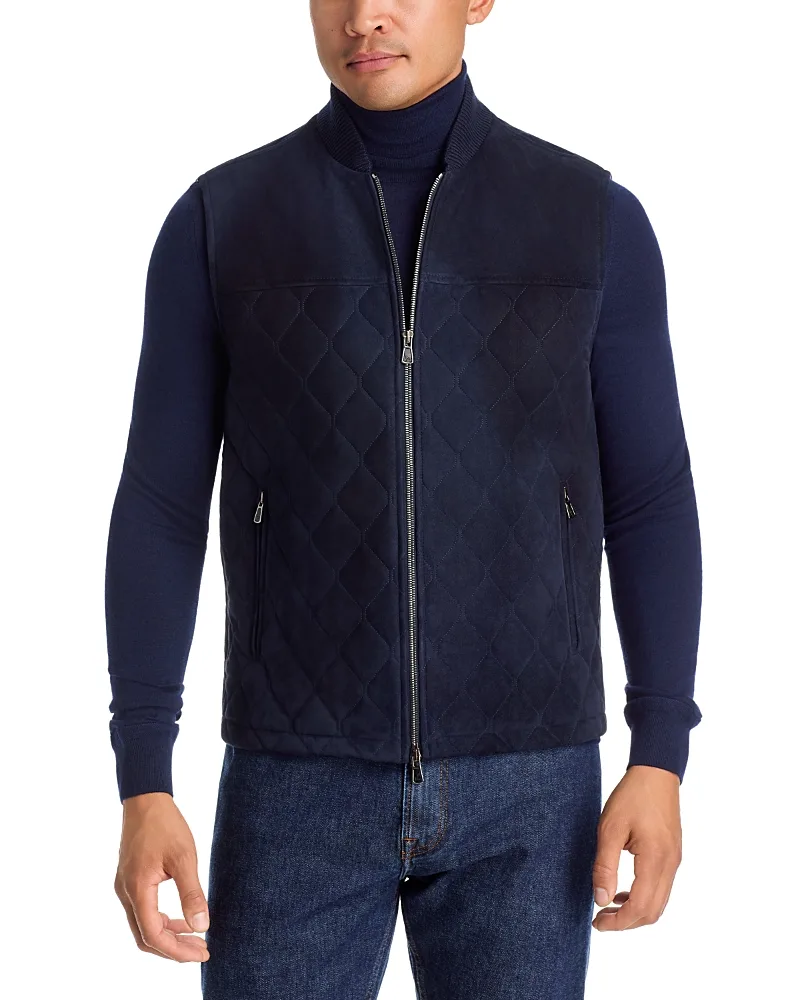 Suede Diamond Quilted Vest by Isaia