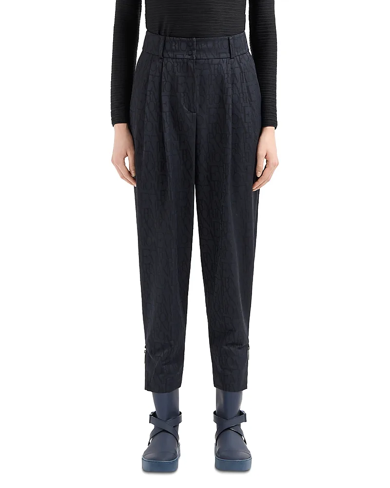 Emporio Armani Wool Blend Trousers with All Over in Tone Logo Zipper by Armani