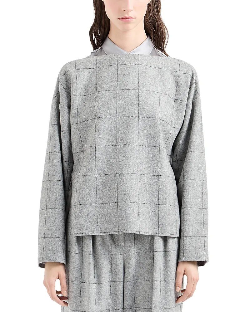 Emporio Armani Wool Flannel Trouser with Windowpane Design by Armani