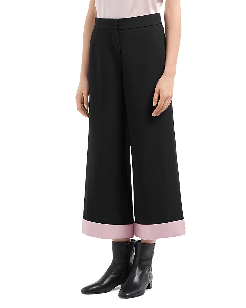 Emporio Armani Cropped Trousers with Folded Over Cuffs in Pink Satin by Armani