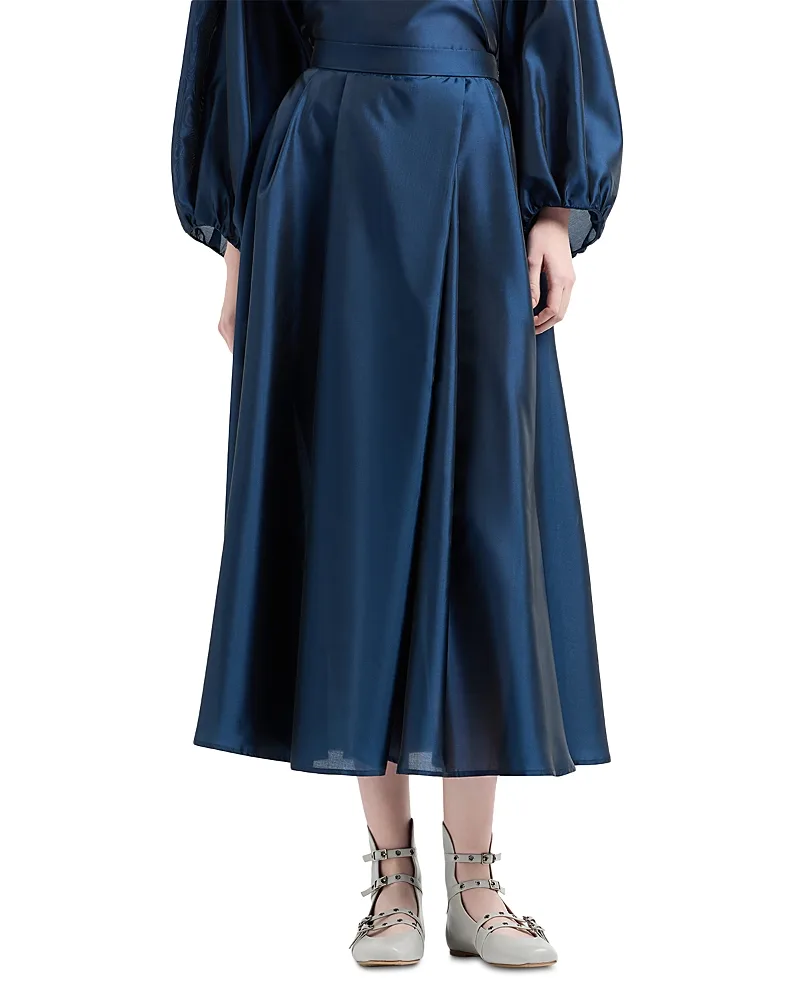 Emporio Armani Techno Shine Finish Muslin a Line Midi Skirt