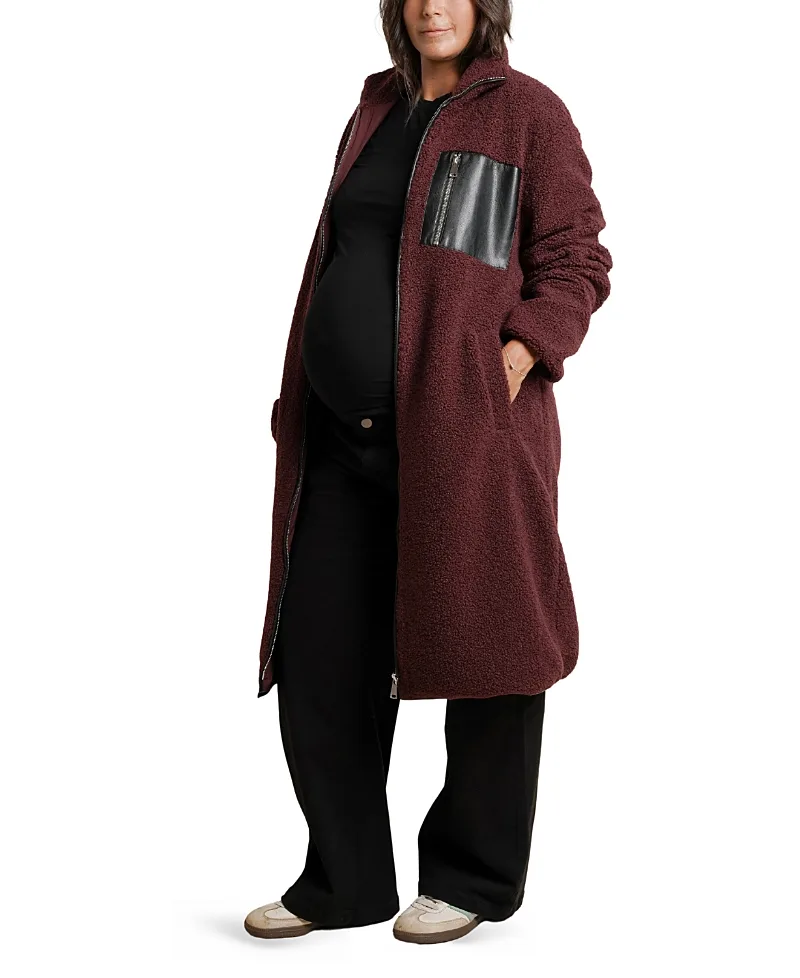 Teddi Maternity & Baby Wearing Long Coat by Nom Maternity