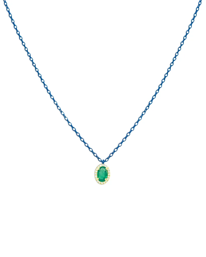 Gold-Plated & Blue Rhodium-Plated Silver Emerald & Diamond Pendant Necklace, 16-18