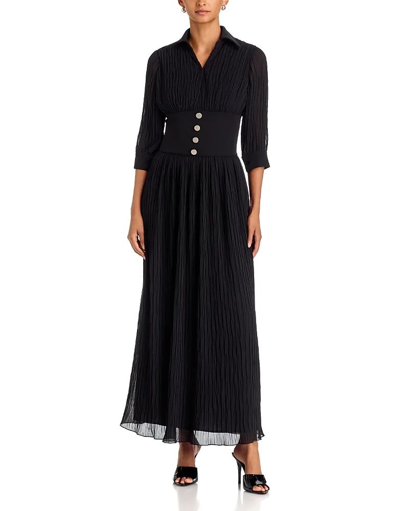 Hazel Banded Waist Textured Maxi Dress by Area