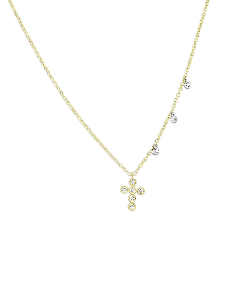14K White & Yellow Gold Diamond Cross & Dangle Pendant Necklace, 0.12 Tcw by Meira T