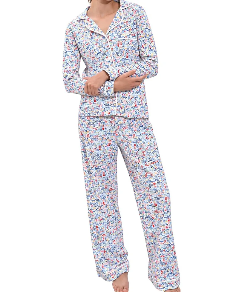 Button Front Long Pajama Set by Joy Street