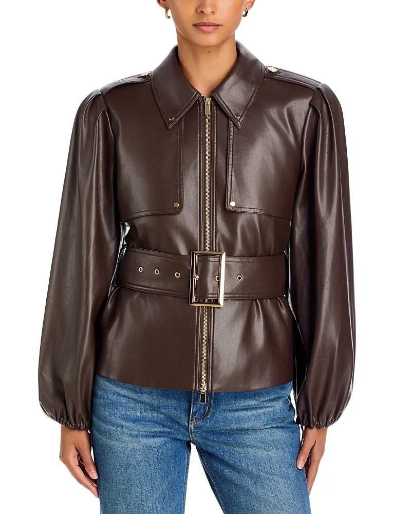 Brighton Belted Faux Leather Jacket by Toccin