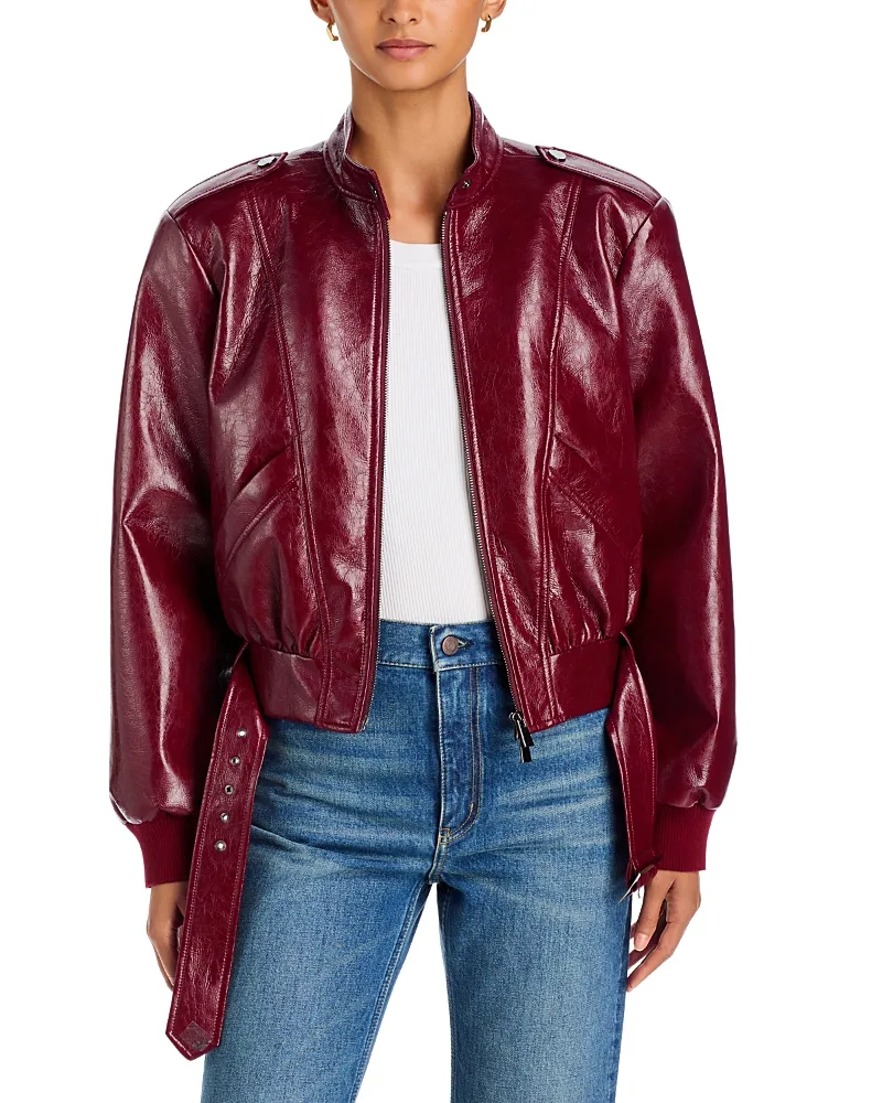 Keeley Belted Faux Leather Biker Jacket by Toccin