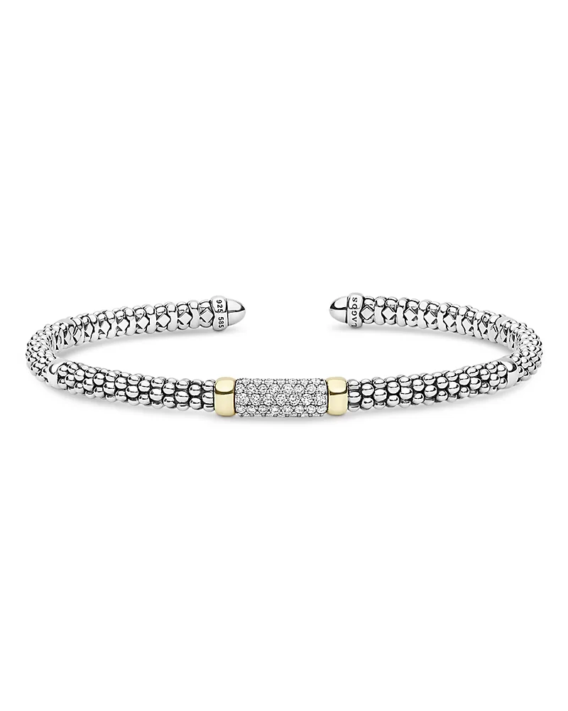 14K Yellow Gold & Sterling Silver Signature Caviar Diamond Cuff Bracelet, 0.28 Tcw
