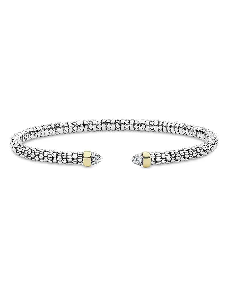 14K Yellow Gold & Sterling Silver Signature Caviar Diamond Cuff Bracelet, 0.05 Tcw by Lagos