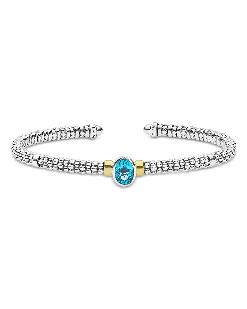 Sterling Silver Signature Caviar Topaz Mini Versa Cuff Bangle Bracelet
