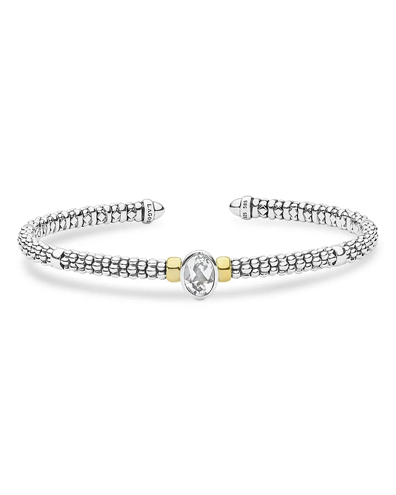 Sterling Silver Signature Caviar Topaz Mini Versa Cuff Bangle Bracelet