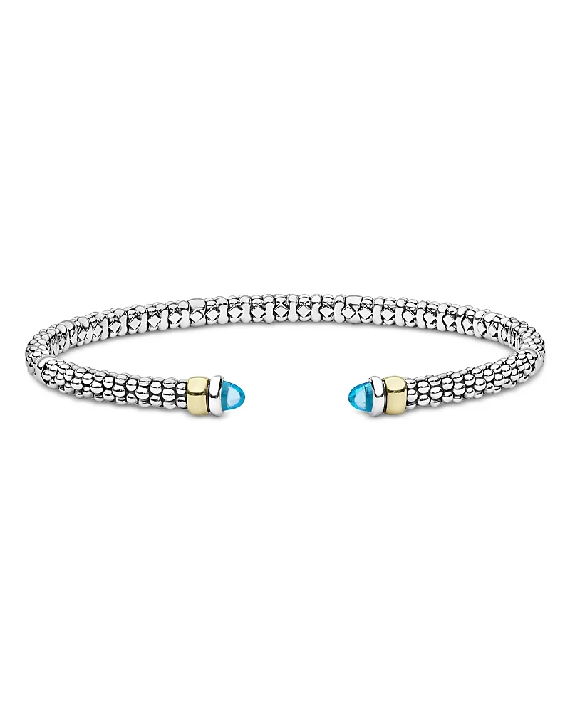 14K Yellow Gold & Sterling Silver Signature Caviar Gemstone Cuff Bracelet