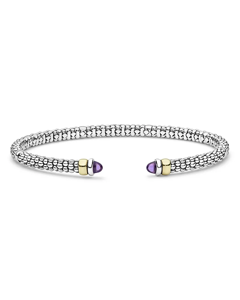 14K Yellow Gold & Sterling Silver Signature Caviar Gemstone Cuff Bracelet
