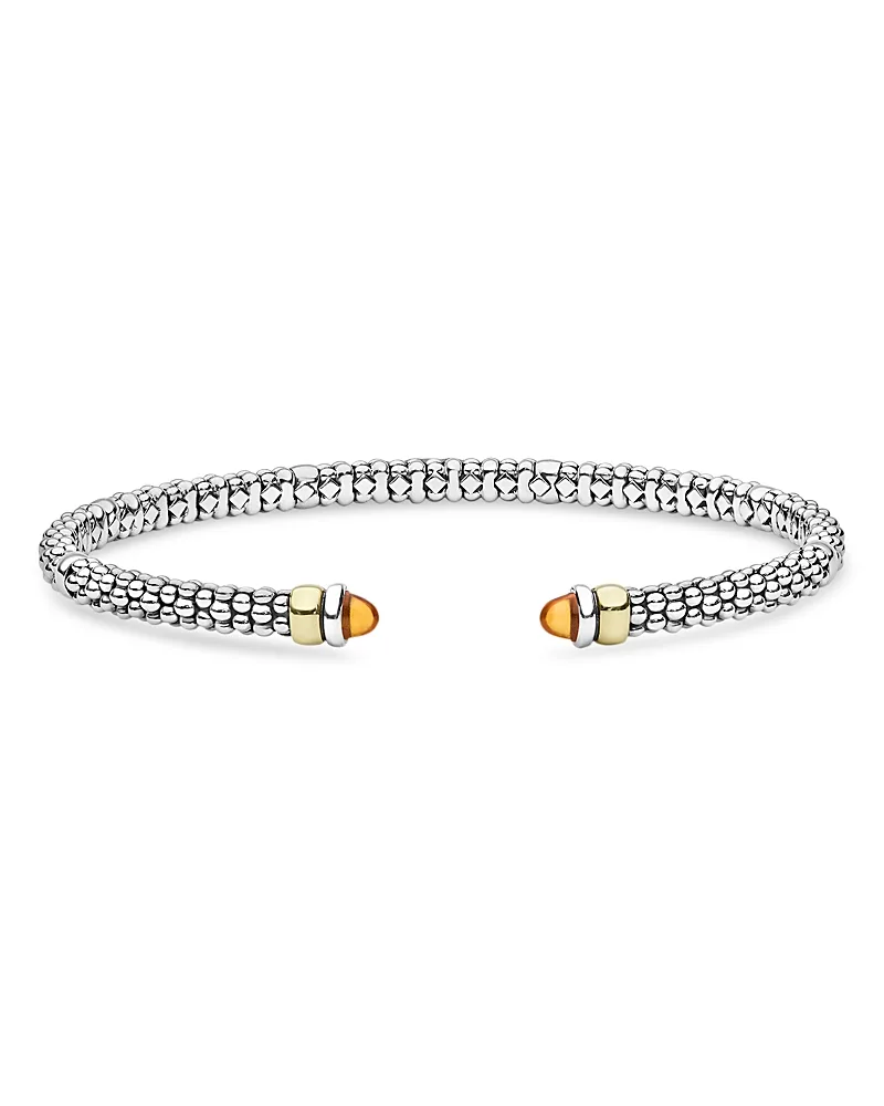14K Yellow Gold & Sterling Silver Signature Caviar Gemstone Cuff Bracelet