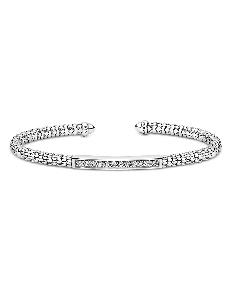 Sterling Silver Caviar Spark Diamond Cuff Bracelet, 0.22 Tcw