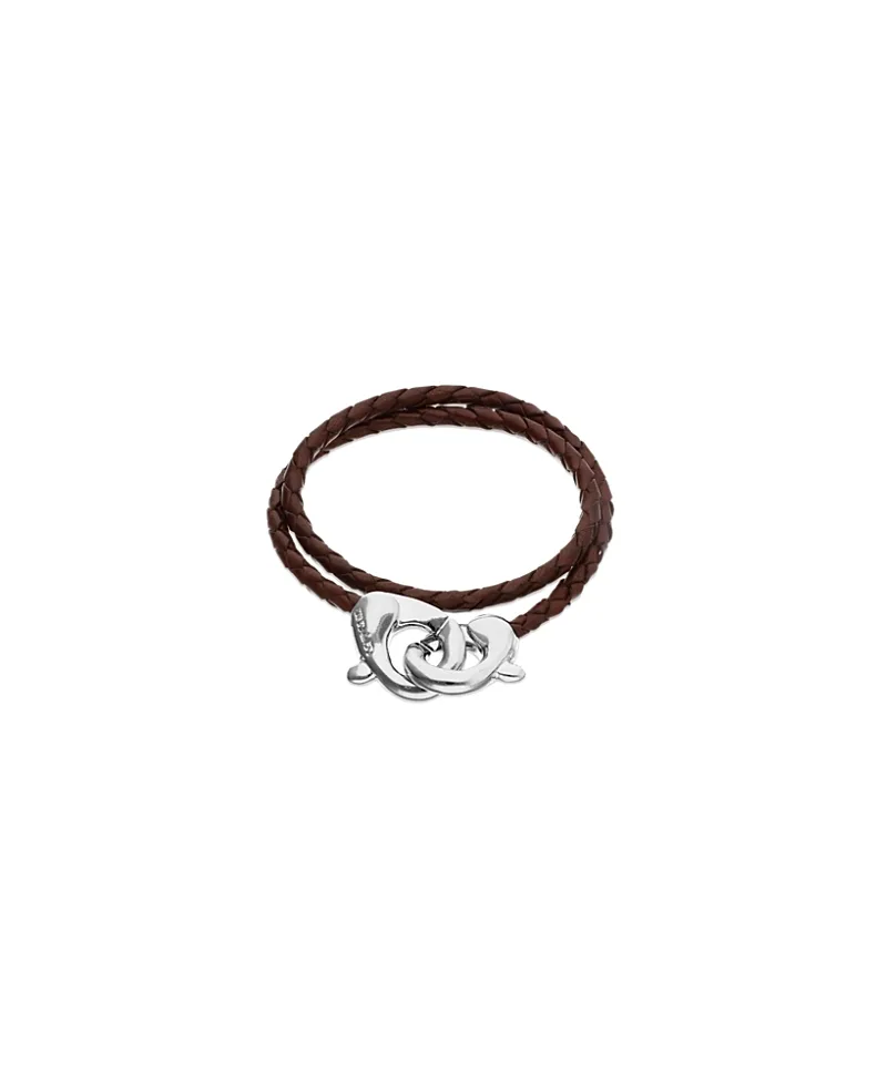 Brown Double Leather Strap with Sterling Silver-Plated Interlocking Carabiner Detail