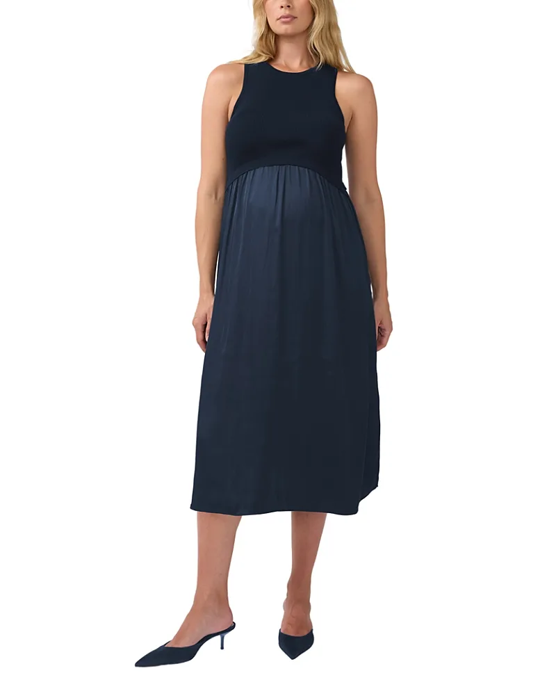 Sleeveless Mix Media Maternity Midi Dress by Ingrid & Isabel