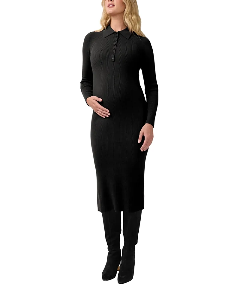 Ribbed Polo Maternity & Nursing Midi Dress by Ingrid & Isabel