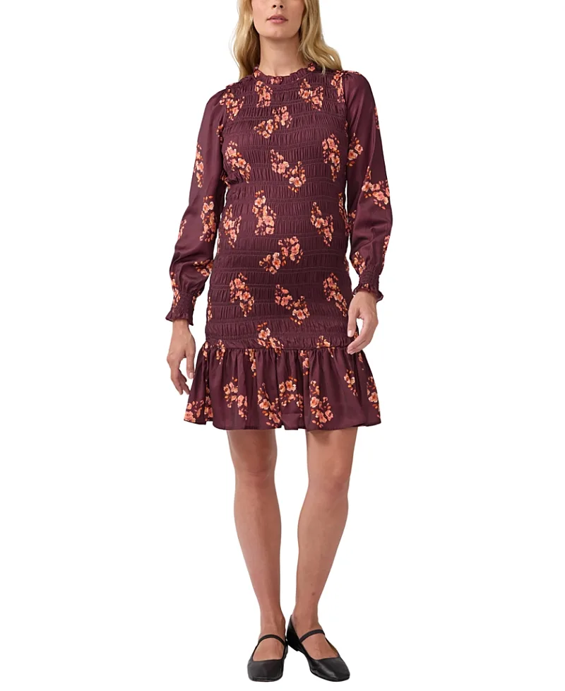 Long Sleeve Smocked Floral Maternity Mini Dress by Ingrid & Isabel