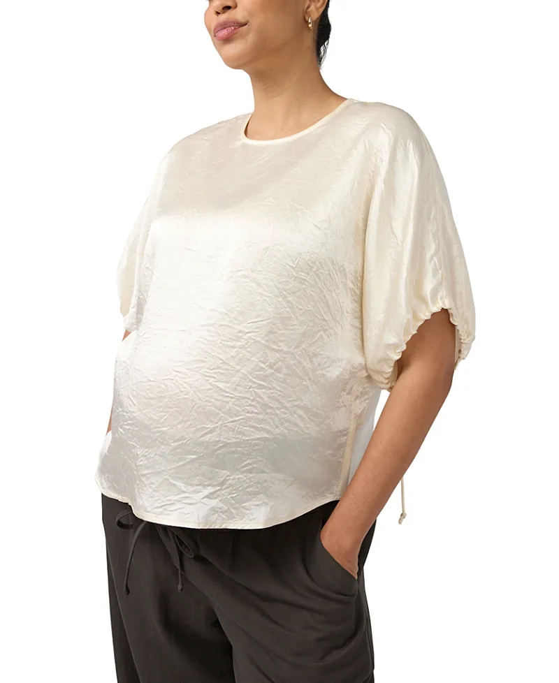 Satin Puff Sleeve Maternity Blouse by Ingrid & Isabel