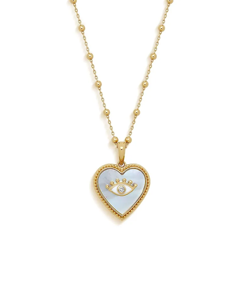 Nurturing Energy Mother of Pearl Heart & Evil Eye Gold Necklace