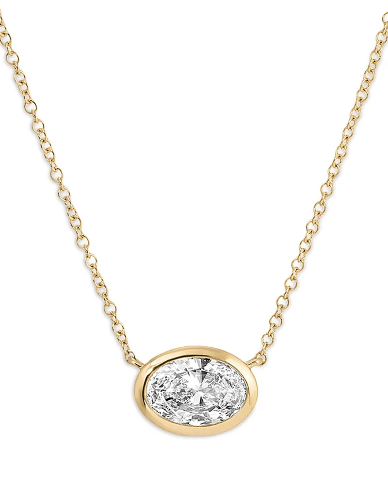 14K Yellow Gold Lab Grown Diamond Oval Floating Bezel Pendant Necklace, 1.0 Tcw