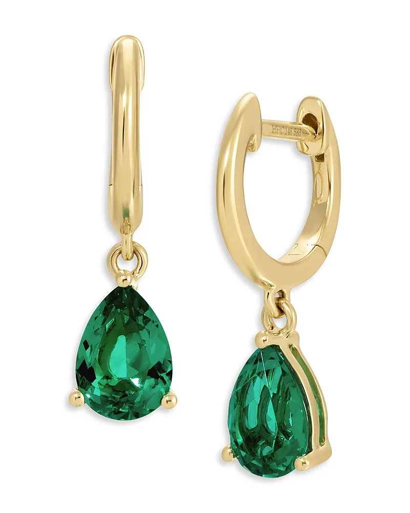 14K Yellow Gold Lab Grown Emerald Pear Drop Earrings by EF Collection