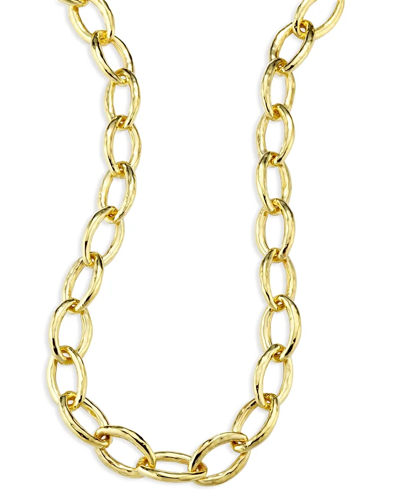 18K Yellow Gold Hammered Bastille Link Chain Necklace, 18"
