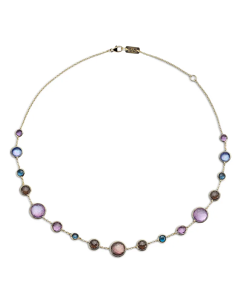 18K Yellow Gold Lollipop Multi Gemstone Mixed Size Statement Necklace, 36